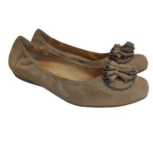 Paul‎ Green Ballet Flats Tan Suede Ruffle on Toe US Size 9